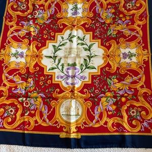 Exclusive Ferragamo NYU red/gold/blue silk scarf